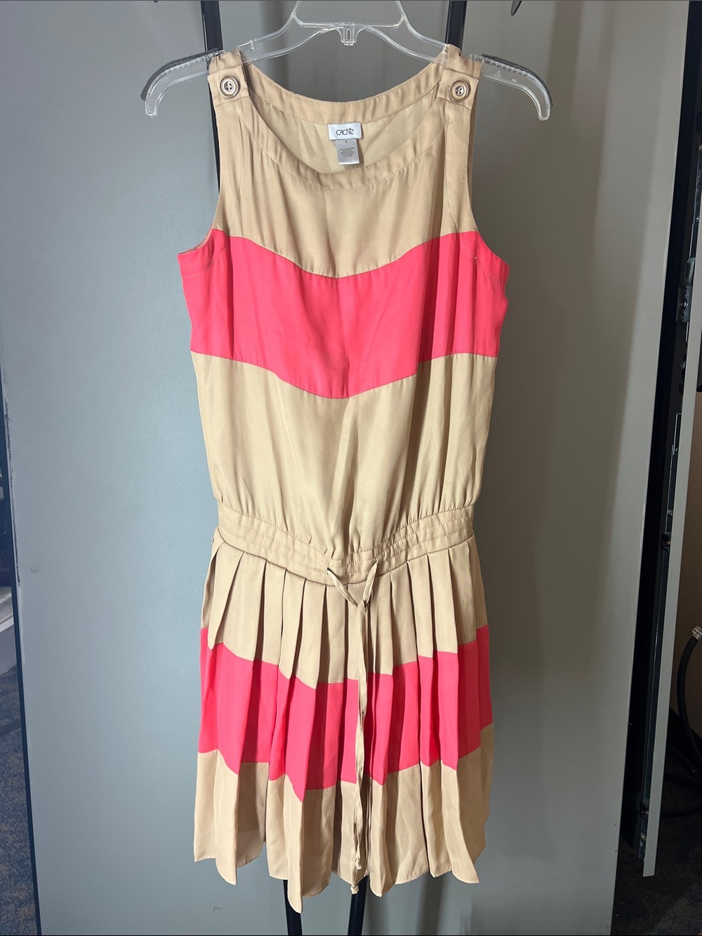 Cache Beige and Coral-Pink Colorblock Midi Dress